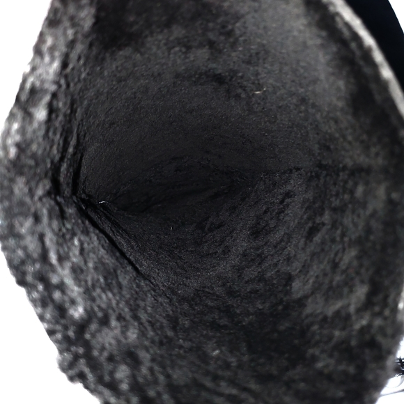 TORY BURCH Sz 9 WAYLAND Black Suede Sheep Fur Tall Boots Gold Logo 1.5" Heel EUC - Picture 11 of 16